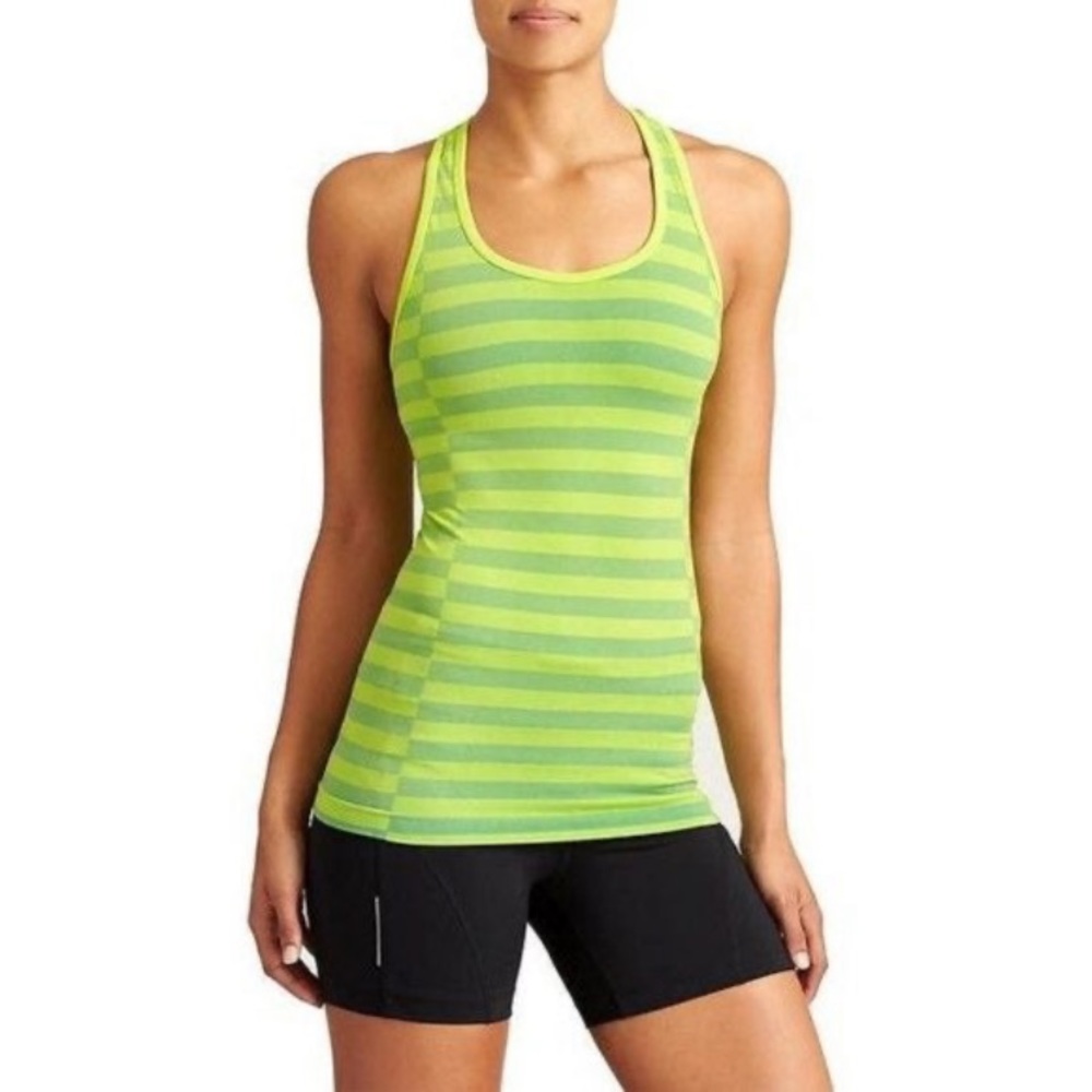 Athleta Rev Up Racerback Tank Green Stripes Medium